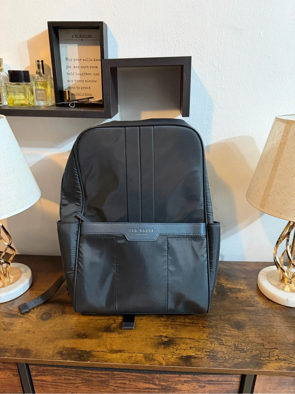 Ted Baker London Black Nylon Backpack with Front Pocket